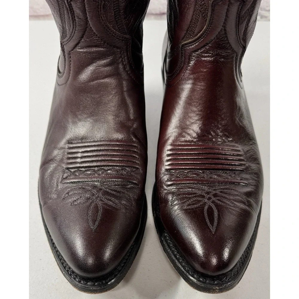 Vintage Dan Post Burgundy Nappa Mens 9 Cowboy Boots 16773 Western Leather Box - Picture 2 of 12